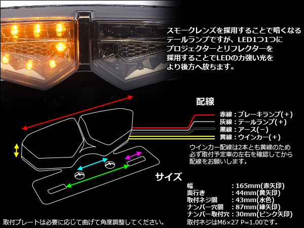 汎用21基LEDテールランプ ナンバーステー スモークレンズ F-303