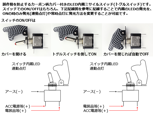 ネコポス可 カーボン柄 Led内蔵 ミサイルスイッチ トグルスイッチ 12v I 269