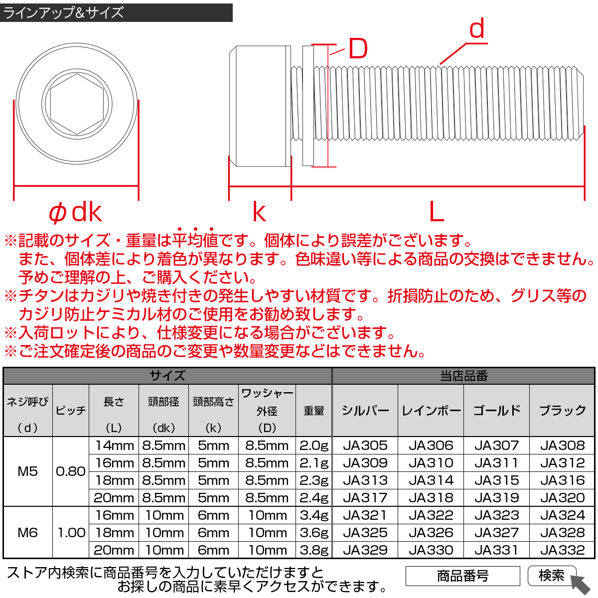 チタンボルト M5×18mm P0.8 ワッシャー付き キャップボルト 六角穴