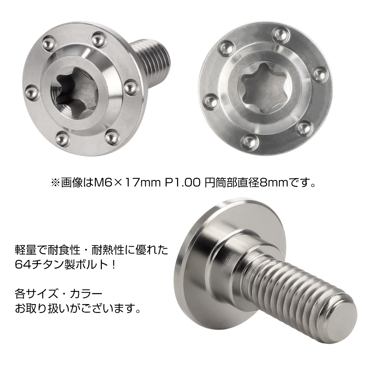 チタン 段付きボルト M5×13mm P0.8 円筒部直径7.5mm ホールヘッド