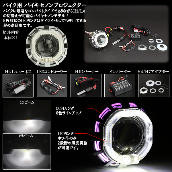 バイク用 高照度LEDリング & CCFLリング 埋め込み HID プロジェクター