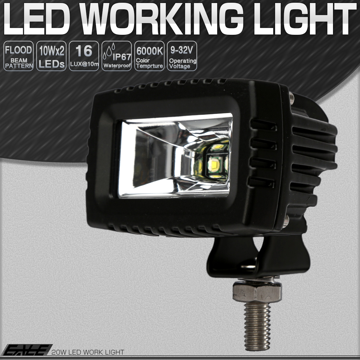 20W LED 作業灯 小型 軽量モデル 60度 広角 アルミダイキャスト 防水IP67 12V 24V P-534