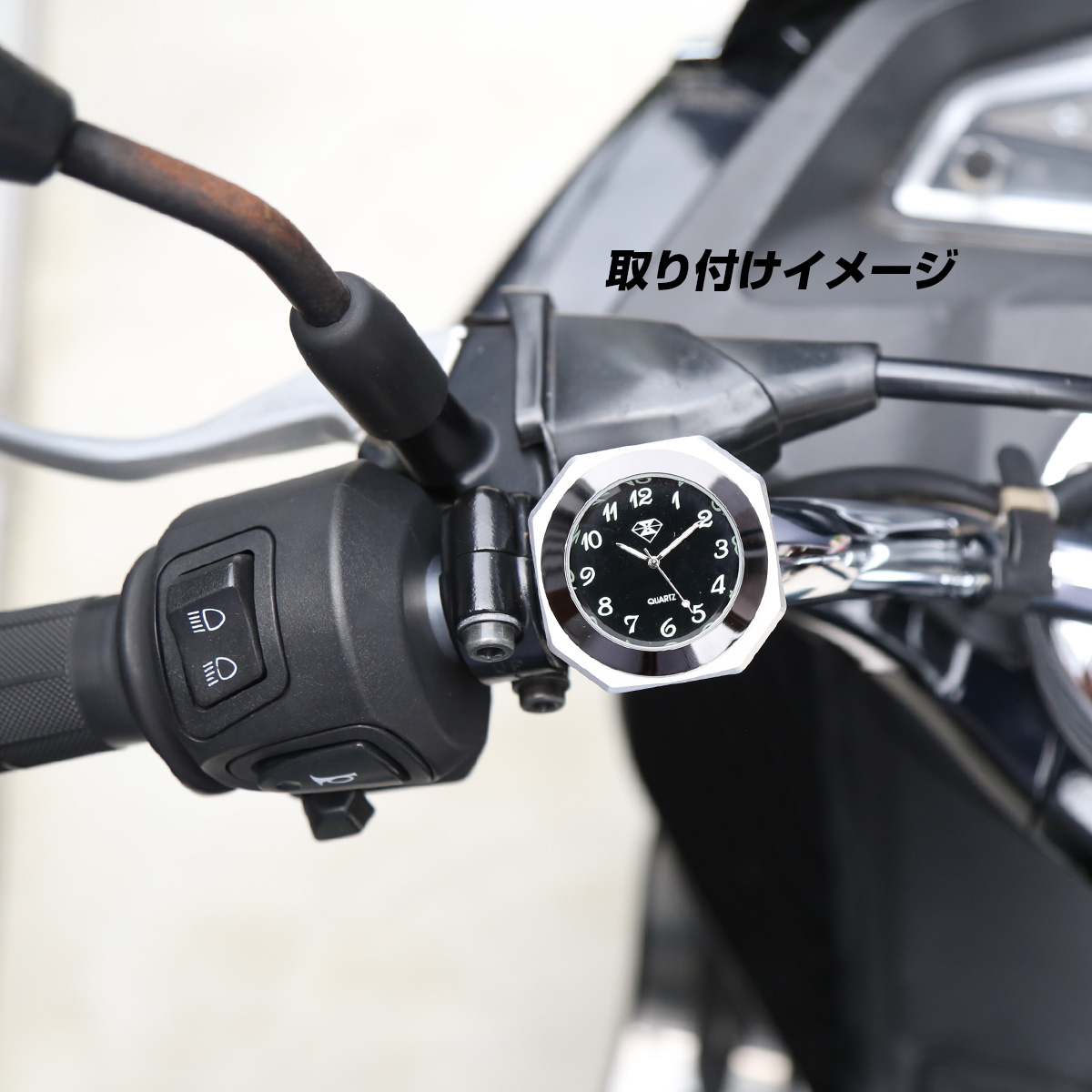 バイク用 アナログ時計 ハンドル取付ウォッチ IPX7防水 夜光 文字盤