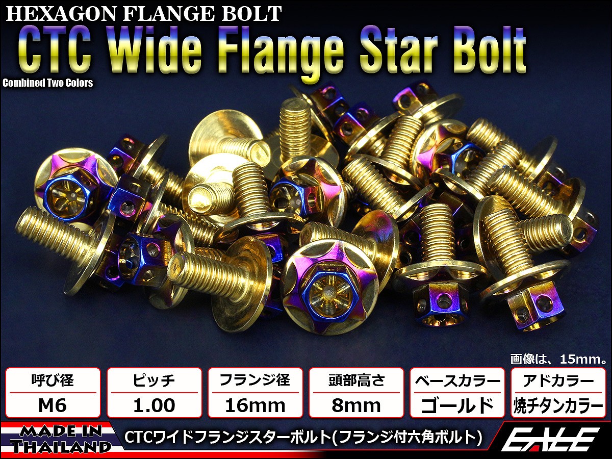 M6×12mm P1.00 2色 ワイドフランジスター ボルト ワイヤーロック穴付き