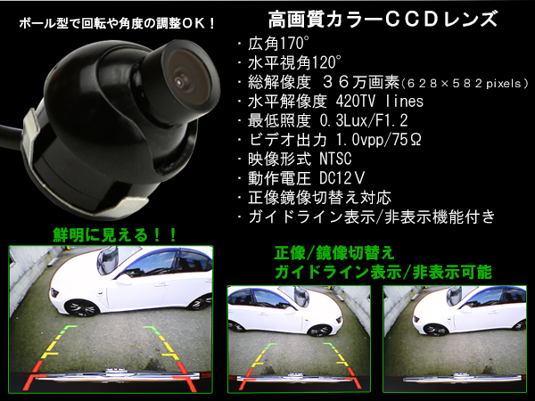 埋め込み型 汎用 CCD バックカメラ 広角170°フロントカメラ/サイドカメラ DC12V用 W-42