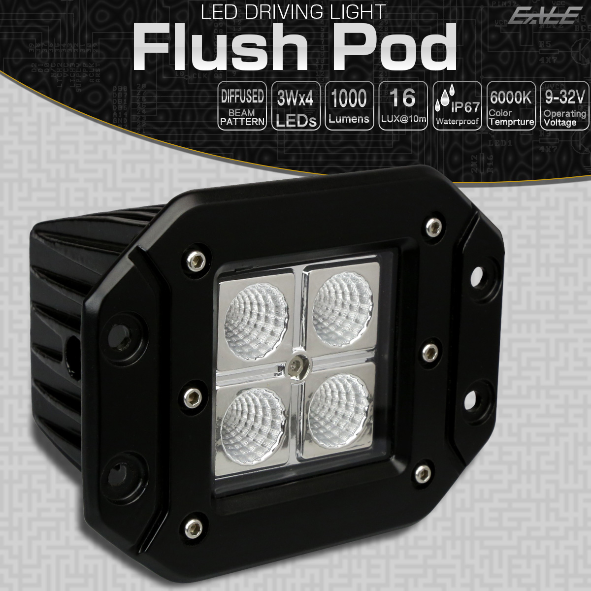 LED ドライビングランプ Flush Pod 埋め込み型 12W CREE XB-D 汎用