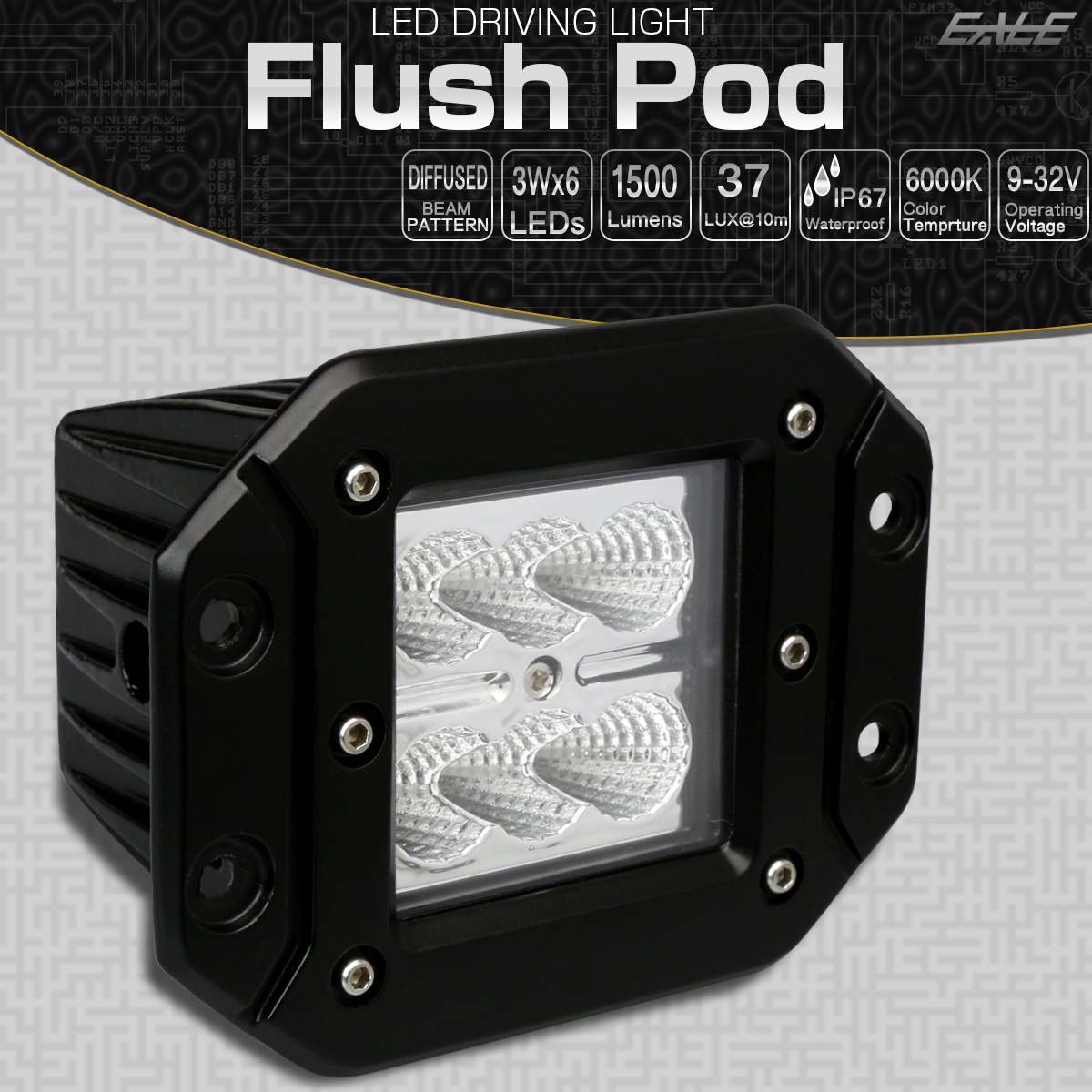 LED 埋め込み専用ライト Flush Pod バンパーやグリルに穴開け取付 18W CREE XB-D バックランプ フォグランプ 作業灯 補助灯  12V/24V